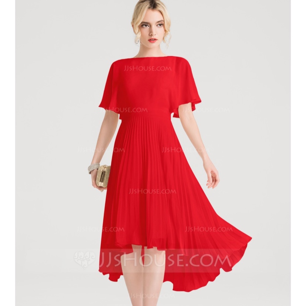 A-line scoop symmetrical chiffon cocktail dress💃